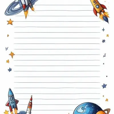 Oil Painting A Sheet Of Lined Paper With Space Themed Cartoon Drawings Of A Rocket A Spaceship A Planet An Asteroid And Stars Creative Extremely Detailed Brush Stroke 22 A7fa