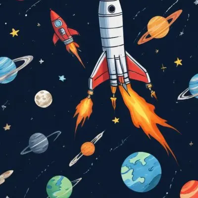 Oil Painting A Sheet Of Lined Paper With Space Themed Cartoon Drawings Of A Rocket A Spaceship A Planet An Asteroid And Stars Creative Extremely Detailed Brush Stroke 28 C9dc