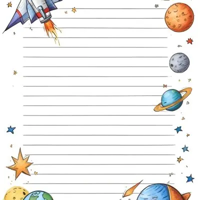 Oil Painting A Sheet Of Lined Paper With Space Themed Cartoon Drawings Of A Rocket A Spaceship A Planet An Asteroid And Stars Creative Extremely Detailed Brush Stroke 40 02a3