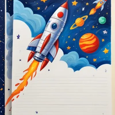 Oil Painting A Sheet Of Lined Paper With Space Themed Cartoon Drawings Of A Rocket A Spaceship A Planet An Asteroid And Stars Creative Extremely Detailed Brush Stroke 6 Cfda