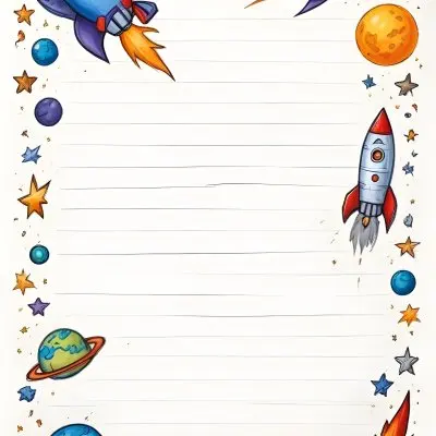 Oil Painting A Sheet Of Lined Paper With Space Themed Cartoon Drawings Of A Rocket A Spaceship A Planet An Asteroid And Stars Creative Extremely Detailed Brush Stroke 7 Ac23