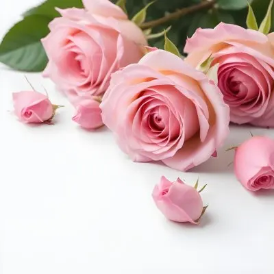 Pink Roses On A White Background 57 26c5