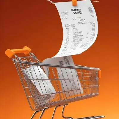 Shopping Cart With A Long Receipt That Says The Cost Of Living In A Orange Background 12 2570