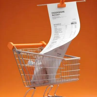 Shopping Cart With A Long Receipt That Says The Cost Of Living In A Orange Background 13 1940