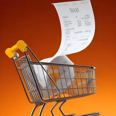 Shopping Cart With A Long Receipt That Says The Cost Of Living In A Orange Background 14 91d4