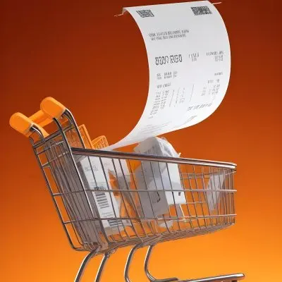 Shopping Cart With A Long Receipt That Says The Cost Of Living In A Orange Background 15 57a1
