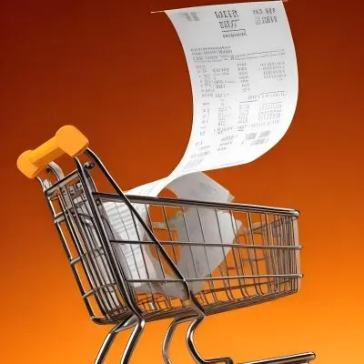 Shopping Cart With A Long Receipt That Says The Cost Of Living In A Orange Background 16 4296