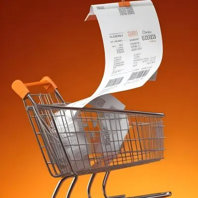 Shopping Cart With A Long Receipt That Says The Cost Of Living In A Orange Background 3 92ac
