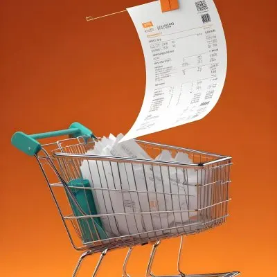 Shopping Cart With A Long Receipt That Says The Cost Of Living In A Orange Background 7 4cff