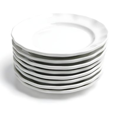 Stack Of Ten White Ceramic Plates Simple Design Uniform Size Smooth Surface Minimalist Aesthetic Clean Presentation White Background 1 13e4
