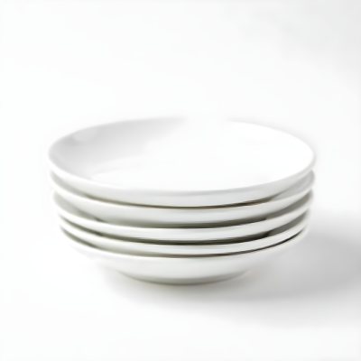 Stack Of Ten White Ceramic Plates Simple Design Uniform Size Smooth Surface Minimalist Aesthetic Clean Presentation White Background 2 09d3