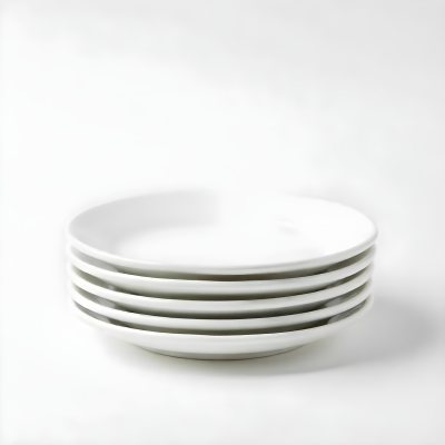 Stack Of Ten White Ceramic Plates Simple Design Uniform Size Smooth Surface Minimalist Aesthetic Clean Presentation White Background 3 699d