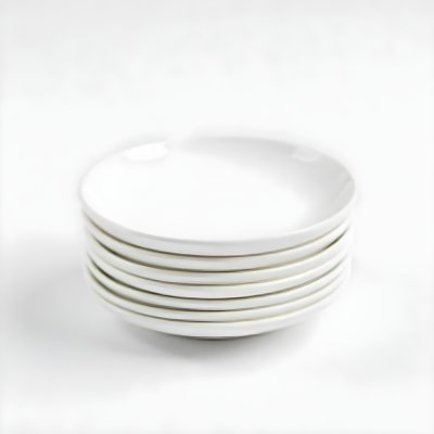 Stack Of Ten White Ceramic Plates Simple Design Uniform Size Smooth Surface Minimalist Aesthetic Clean Presentation White Background 31 2121