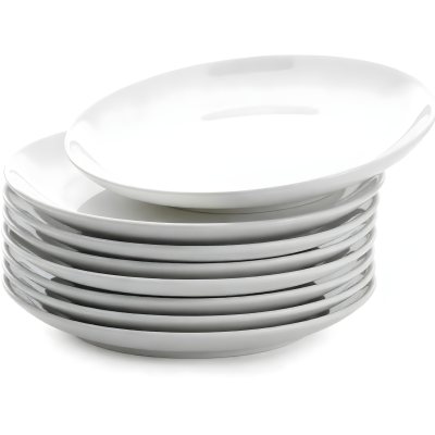 Stack Of Ten White Ceramic Plates Simple Design Uniform Size Smooth Surface Minimalist Aesthetic Clean Presentation White Background 34 2030