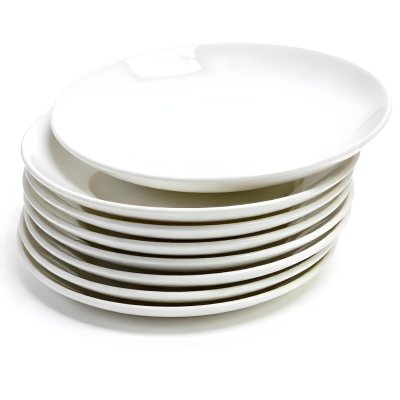 Stack Of Ten White Ceramic Plates Simple Design Uniform Size Smooth Surface Minimalist Aesthetic Clean Presentation White Background 35 935d