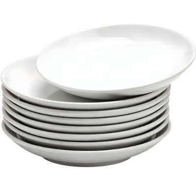 Stack Of Ten White Ceramic Plates Simple Design Uniform Size Smooth Surface Minimalist Aesthetic Clean Presentation White Background 40 3fc5