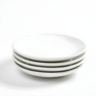 Stack Of Ten White Ceramic Plates Simple Design Uniform Size Smooth Surface Minimalist Aesthetic Clean Presentation White Background 7 B4f5