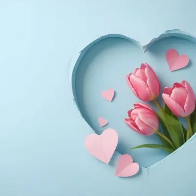 Three Pink Tulips Inside A Heart Shaped Hole With Some Paper Hearts Around In A Light Blue Background 23 673c