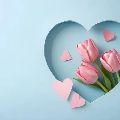 Three Pink Tulips Inside A Heart Shaped Hole With Some Paper Hearts Around In A Light Blue Background 8 2725