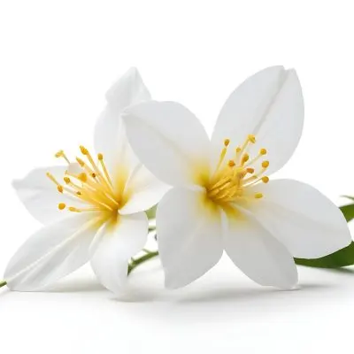 Two Jasmine Flowers With Yellow Petals And White Stamens Close Up Shot Soft Lighting Against A Plain White Background Focus On The Delicate Details Of The Flower 2 3fca