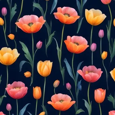 Vibrant And Colorful Flowers Including Pink Purple And Orange Poppies Or Similar Blooms Against A Dark Blue Background 82 39be