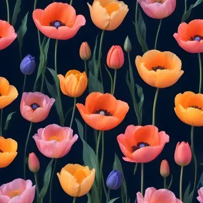 Vibrant And Colorful Flowers Including Pink Purple And Orange Poppies Or Similar Blooms Against A Dark Blue Background 89 8c13