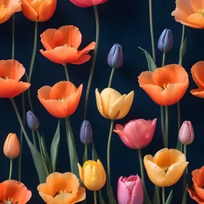 Vibrant And Colorful Flowers Including Pink Purple And Orange Poppies Or Similar Blooms Against A Dark Blue Background 90 3eeb