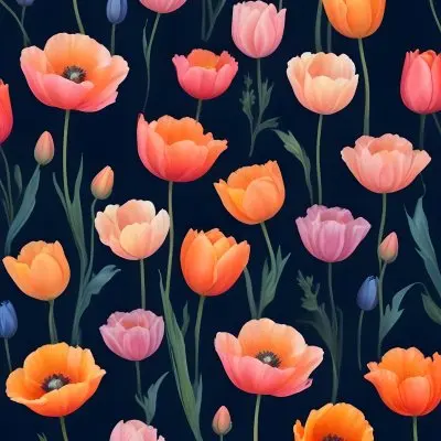 Vibrant And Colorful Flowers Including Pink Purple And Orange Poppies Or Similar Blooms Against A Dark Blue Background 98 2f8e