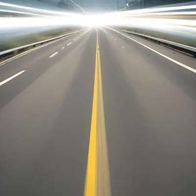35mm Film Photography A Blurred Image Of A Road With Yellow Center Lines Indicating High Speed Motion High Detail 10 2922