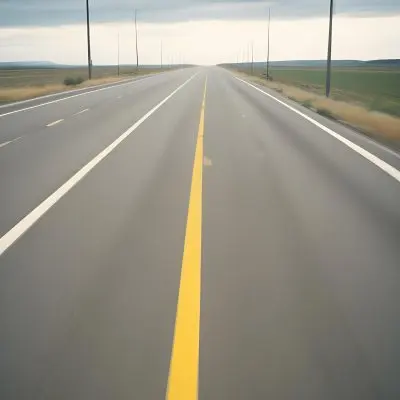 35mm Film Photography A Blurred Image Of A Road With Yellow Center Lines Indicating High Speed Motion High Detail 12 368d