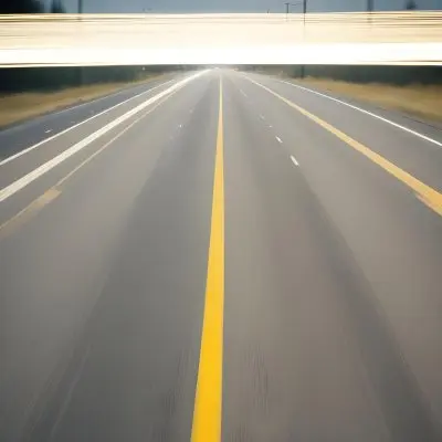 35mm Film Photography A Blurred Image Of A Road With Yellow Center Lines Indicating High Speed Motion High Detail 7 41c6
