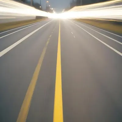 35mm Film Photography A Blurred Image Of A Road With Yellow Center Lines Indicating High Speed Motion High Detail 8 4dfc
