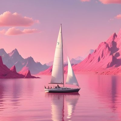3d Model A Sailboat With Two People Sailing In A Pink Sea With A Pink Sky And Pink Mountains In The Background Figure Octane Render Volumetric Highly Detailed Videogame Aesthetic 11 4255