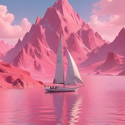 3d Model A Sailboat With Two People Sailing In A Pink Sea With A Pink Sky And Pink Mountains In The Background Figure Octane Render Volumetric Highly Detailed Videogame Aesthetic 4 5802