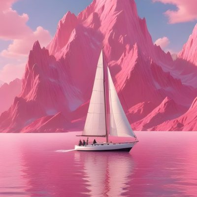 3d Model A Sailboat With Two People Sailing In A Pink Sea With A Pink Sky And Pink Mountains In The Background Figure Octane Render Volumetric Highly Detailed Videogame Aesthetic 5 6ad4
