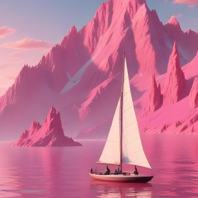 3d Model A Sailboat With Two People Sailing In A Pink Sea With A Pink Sky And Pink Mountains In The Background Figure Octane Render Volumetric Highly Detailed Videogame Aesthetic 6 9568
