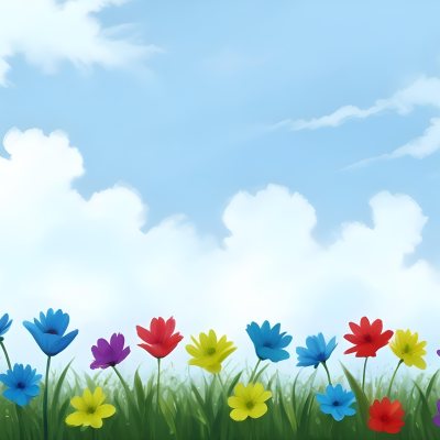 3d Model Colorful Flowers In Shades Of Green Red And Purple Are Arranged In A Row Against A Light Blue Sky With Soft Clouds The Flowers Are Set Against Lush Green Grass Figure Octane Render Volumetric Highly Deta 23 886e