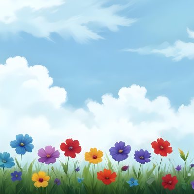 3d Model Colorful Flowers In Shades Of Green Red And Purple Are Arranged In A Row Against A Light Blue Sky With Soft Clouds The Flowers Are Set Against Lush Green Grass Figure Octane Render Volumetric Highly Deta 29 Cfbd