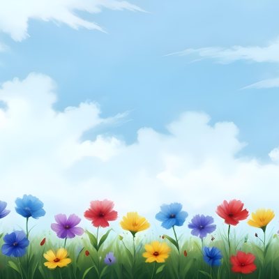 3d Model Colorful Flowers In Shades Of Green Red And Purple Are Arranged In A Row Against A Light Blue Sky With Soft Clouds The Flowers Are Set Against Lush Green Grass Figure Octane Render Volumetric Highly Deta 31 5e50