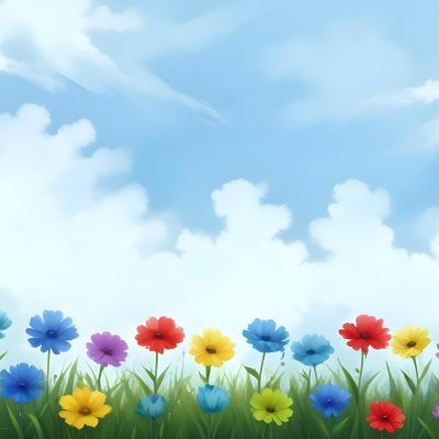 3d Model Colorful Flowers In Shades Of Green Red And Purple Are Arranged In A Row Against A Light Blue Sky With Soft Clouds The Flowers Are Set Against Lush Green Grass Figure Octane Render Volumetric Highly Deta 33 9ab4