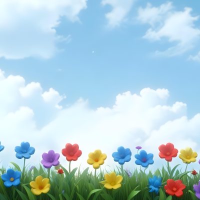 3d Model Colorful Flowers In Shades Of Green Red And Purple Are Arranged In A Row Against A Light Blue Sky With Soft Clouds The Flowers Are Set Against Lush Green Grass Figure Octane Render Volumetric Highly Deta 34 Dec7