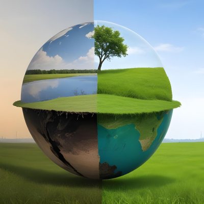 A Blue Earth Globe With A Plant Growing On Top Of It Sitting On A Field Of Green Grass With A Clear Blue Sky In The Background 2 8d4e