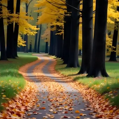 A Dirt Path Winding Through A Forest With Tall Trees And Autumn Foliage Creating A Warm Cozy Atmosphere 6 Ff09