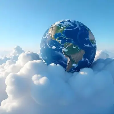 A Globe On Top Of A Cloud In A Blue Sky The Earth Is Seen From Space With Clouds And Continents 15 E7c5