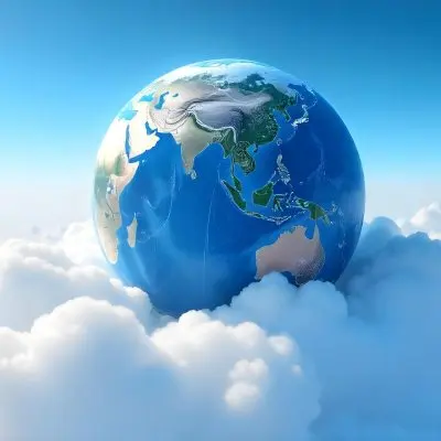 A Globe On Top Of A Cloud In A Blue Sky The Earth Is Seen From Space With Clouds And Continents 28 4685