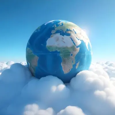 A Globe On Top Of A Cloud In A Blue Sky The Earth Is Seen From Space With Clouds And Continents 9 Be10