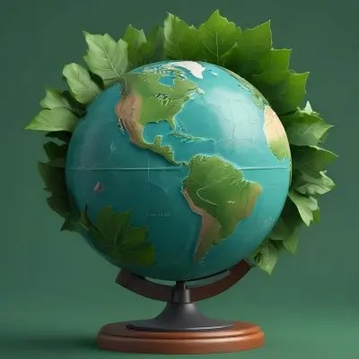 A Globe On Top Of A Green Leaf The Globe Shows The Continents And Oceans The Leaf Has Visible Veins Green Background 2 04ae