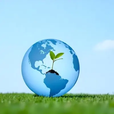 A Globe With A Plant Growing Inside On A Green Grass Field With A Clear Blue Sky In The Background Symbolizing Environmental Conservation And Sustainability 32 Ae82