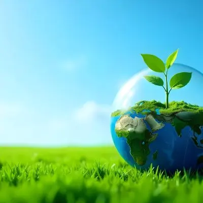 A Globe With A Plant Growing Inside On A Green Grass Field With A Clear Blue Sky In The Background Symbolizing Environmental Conservation And Sustainability 4 4e4e