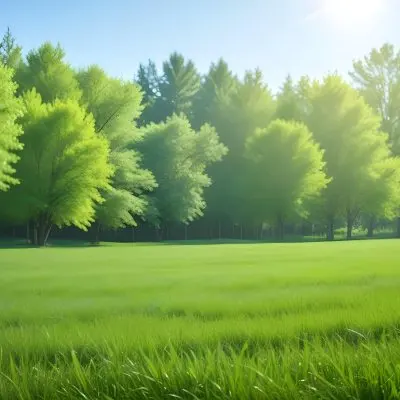 A Green Grass Field With Trees In The Background Sunny Day Blue Sky Vibrant Colors Natural Light Peaceful Atmosphere Lush Greenery Clear Horizon 18 5745